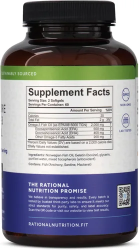 Vista 2 de EPAX® Norwegian Omega-3 Aceite de pescado - 1000 mg EPA y DHA, forma rTG para absorción superior, certificado IFOS, sin eructos a pescado, probado