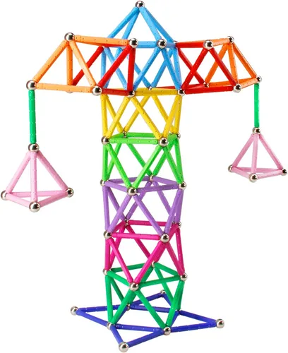 Vista 4 de ELONGDI Bloques de construcción magnéticos, [132 piezas] Juego de palos de construcción alargados, juego de juguetes de tallo magnético