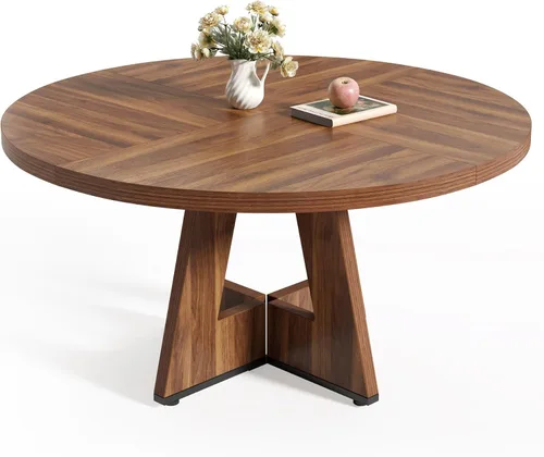Vista 14 de LITTLE TREE Mesa de comedor redonda para 4-6 personas, mesa de comedor de 47 pulgadas con base de pedestal de madera, mesas de comedor negras, mesas