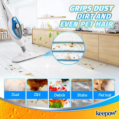 Vista 6 de KEEPOW Almohadillas de trapeador de vapor compatibles con PurSteam Steam Mop Cleaner 10 en 1/ThermaPro 211, almohadillas de repuesto de microfibra