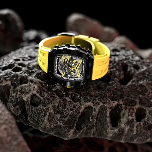 Vista 7 de TSAR BOMBA Reloj mecánico automático de lujo para hombre, reloj impermeable de 164.0ft, movimiento japonés, reloj de pulsera cuadrado, correa