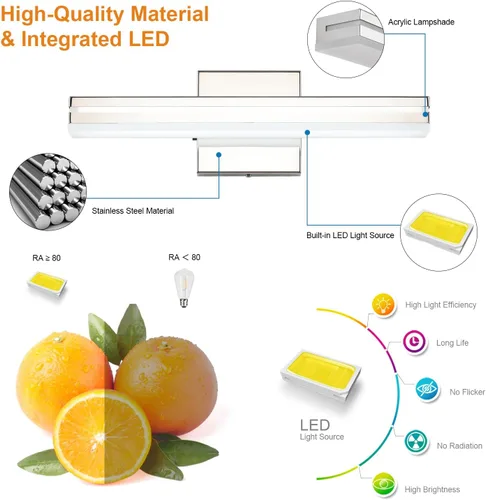 Vista 4 de SineRise - Lámparas LED modernas para tocador de baño (40,6 cm, 3000K/4000K/6000K, regulables), lámparas de pared modernas de acrílico cromado