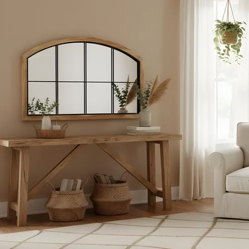 Vista 4 de Espejo de ventana de madera de arco, espejo de pared de granja de 48 x 30