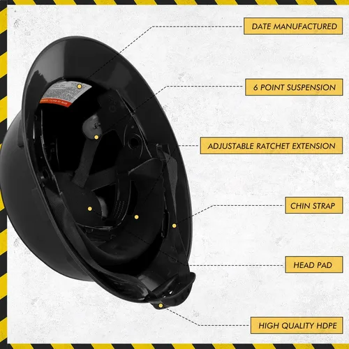 Vista 4 de 10 Pack Casco de ala completa, Casco de construcción blanco, Casco de seguridad HDPE con suspensión de trinquete ajustable de 6 puntos para hombres