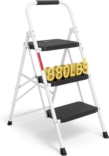 Vista 14 de BONTEC - Escalera de 2 escalones, taburete plegable, capacidad de carga máxima de 880 libras, color negro