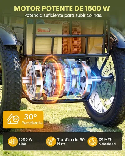 Vista 4 de Ucargo Electric Tricycle for Adults with Large Baskets, 1500W Motor, Long Range 80 Miles, Fat Tire Electric Bike with Differential, Smart APP