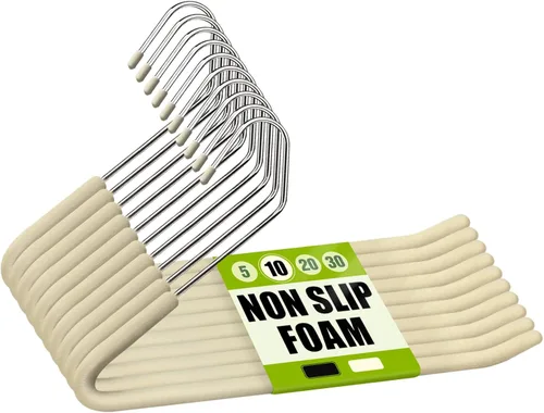 Vista 13 de Spring Fever Colgadores acolchados de esponja antideslizante para pantalones - Espuma cromada resistente ahorro de espacio Beige 5