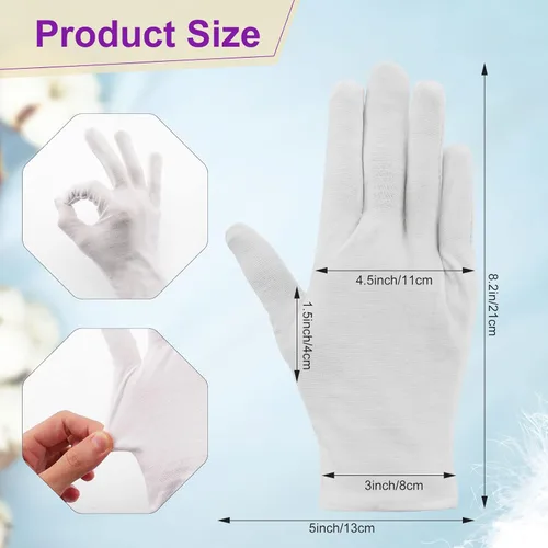 Vista 3 de 24 pares de guantes de algodón suave, lavables, hidratantes, aptos para eczema, elásticos para inspección de monedas, hombres y mujeres