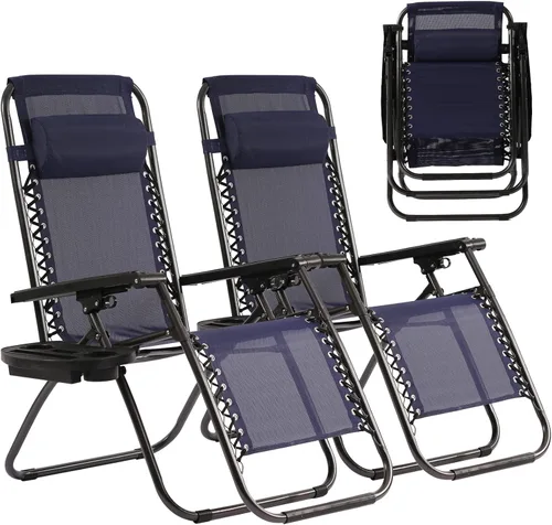 Vista 8 de Silla de gravedad cero plegable, silla de césped, silla reclinable ajustable para acampar con bandejas para almohada y soporte para tazas, silla