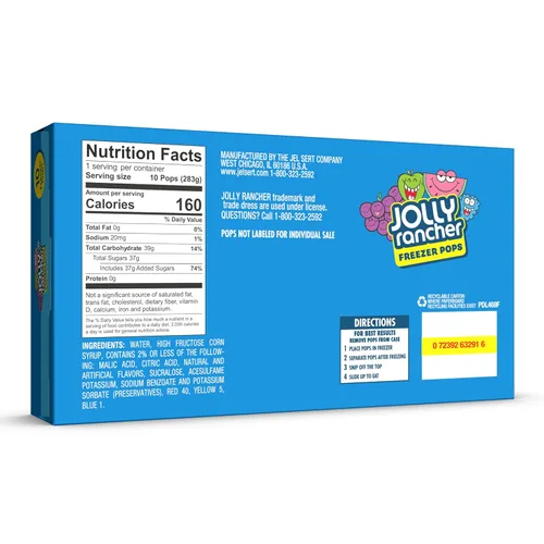 Vista 2 de Jolly Rancher Barras de congelador, sabores surtidos, barras de 1 oz, 10 barras de hielo