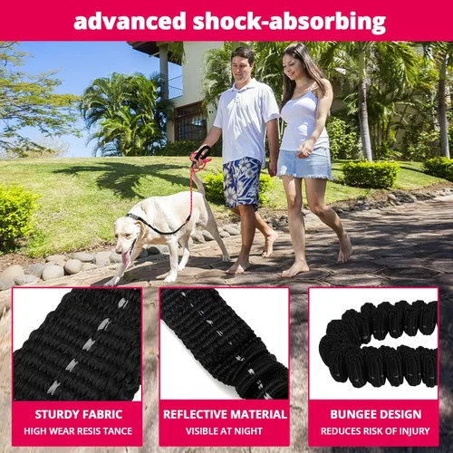 Vista 124 de Correa de perro de cuerda de 3 pies: correa resistente con gancho giratorio bloqueable, hilos reflectantes, bungee y asa acolchada - Correa
