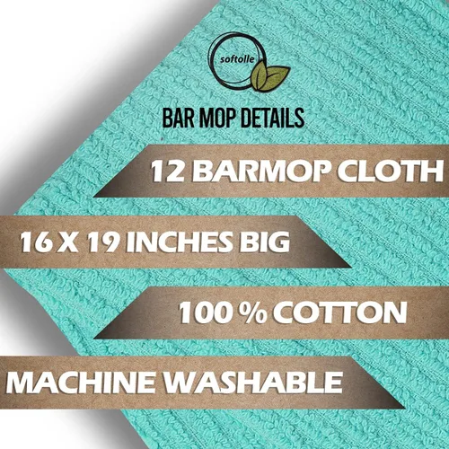 Vista 3 de Softolle Paquete de 12 toallas de 12 a 16 x 19 pulgadas, 100 % algodón, súper absorbentes, multiusos para limpieza del hogar y bar (aguamarina)