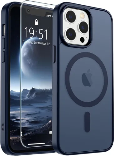 Vista 346 de SUPFINE - Funda magnética para iPhone 14 Pro Max (compatible con MagSafe), (protección contra caídas de grado militar de 10 pies), delgada, Negro