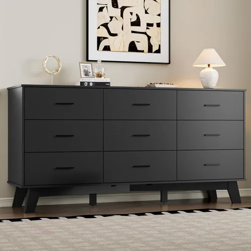 Vista 12 de BORNOON Cómoda para dormitorio con 7 cajones, cómoda moderna de 47.2 pulgadas de ancho con manijas de metal, base en forma de X y pata central