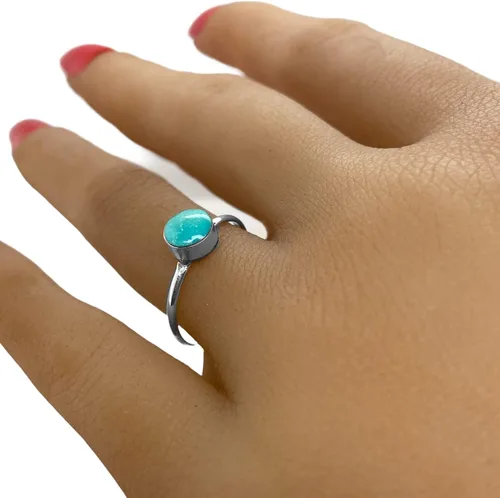 Vista 2 de Anillo de plata esterlina auténtica Sleeping Beauty, hecho a mano, sin níquel, para mujeres o niñas, tamaños extra pequeños