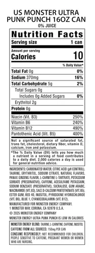 Vista 2 de Monster Energy Ultra Punk Punch - Bebida energética sin azúcar, 16 onzas (paquete de 15)