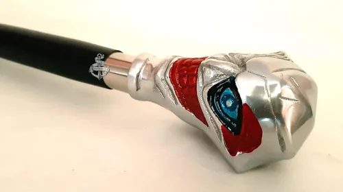 Vista 2 de Bastón antiguo de madera con mango de cabeza de Joker para hombres y mujeres, bastones decorativos y bastón, longitud total 37 pulgadas