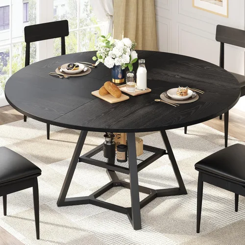 Vista 13 de knoworld Round Dining Table for 4, Kitchen Tables Dining Room Circle Dinner Table with Pedestal Metal Frame, Space Saving Wood Industrial Kitchen &