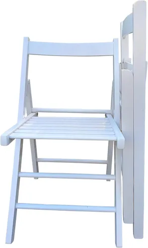 Vista 9 de Set of 2 Comfy Solid Wood Folding Chairs with Slatted Seat and Open Back - Fully Assembled for IndoorOutdoor Events (White)