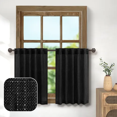 Vista 19 de Pitalk Cortinas de lino para café de 24 pulgadas de largo, con bolsillo trasero, plisadas, estilo bohemio, granja, cocina, cortinas para ventana