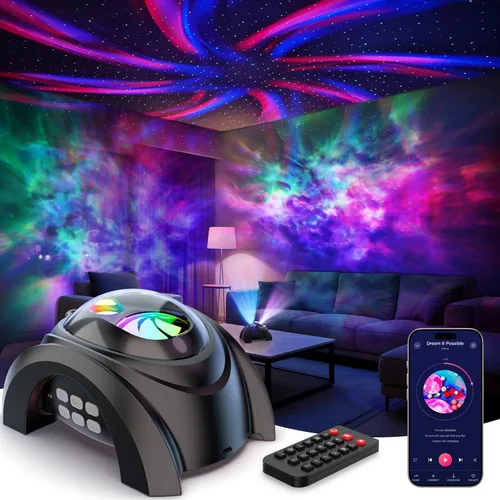 Vista 10 de Rossetta Proyector de estrellas, luz nocturna LED, proyector Aurora Galaxy con altavoz Bluetooth, ruido blanco, temporizador y control remoto