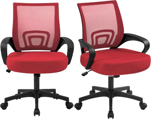 Vista 12 de Yaheetech Silla de oficina con respaldo medio, silla de escritorio giratoria con soporte lumbar, silla de malla ergonómica para computadora de Negro