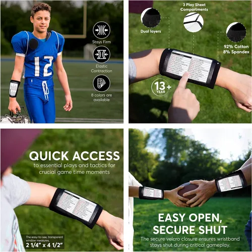 Vista 9 de Playbook Wristband QB, Adult Playbook,3 Slots, 6 Pack Negro