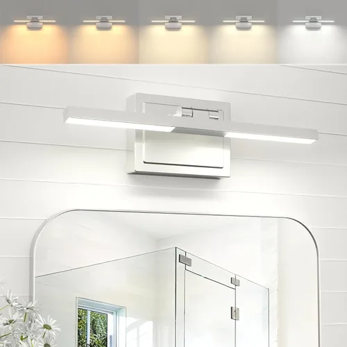 Vista 14 de NIORSUN Lámpara de baño moderna de 15.7 pulgadas, 20 W, 5CCT, regulable, luces LED negras sobre el espejo, luces de tocador para baño, espejo