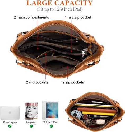 Vista 7 de Over Earth Bolsos de cuero suave para mujer, bolso de hombro tipo hobo grande