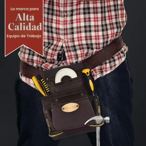 Vista 8 de Style n Craft Bolsa de herramientas y uñas de carpintero de 10 bolsillos, bolsa de herramientas de cuero resistente, perfecta y duradera, bolsa