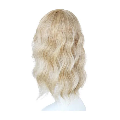 Vista 4 de viviaBella Peluca de cabello sintético con flequillo, para mujeres y niñas (13 pulgadas, rubio mixto)