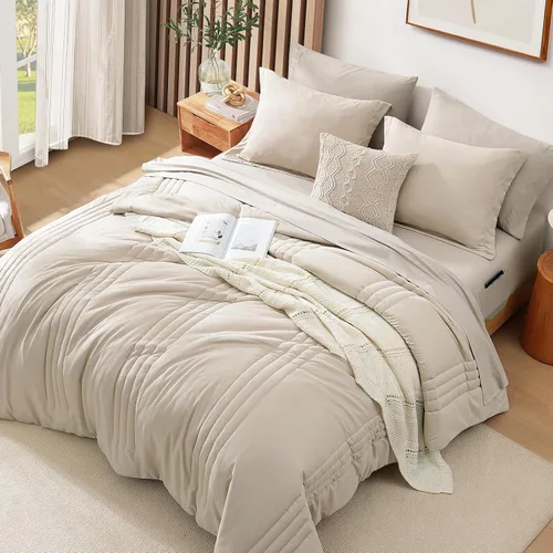 Vista 6 de Monbix Juego de ropa de cama tamaño Twin XL - Juego de 5 piezas extra largo para dormitorio, diseño acolchado, cama en una bolsa Twin XL