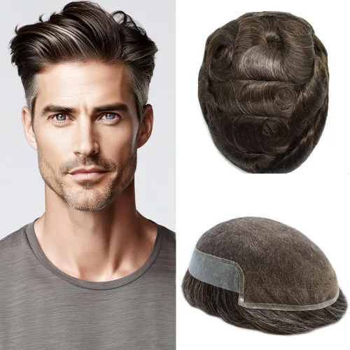 Vista 105 de Toupee - Sistema de cabello humano no quirúrgico para hombres Toupee indetectable de encaje para hombres, extensiones de cabello gris 100% cabello