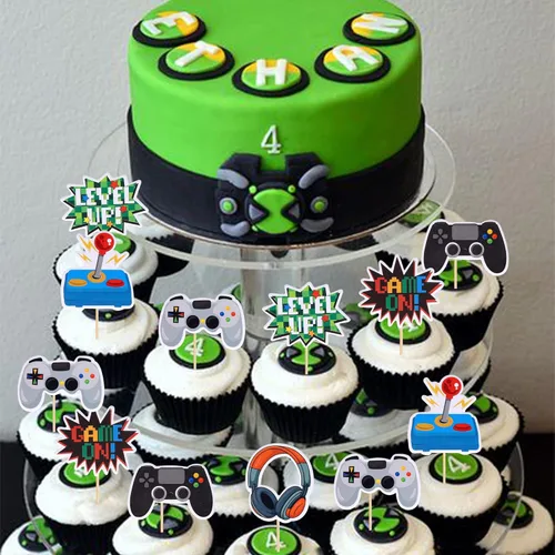 Vista 6 de 36 piezas de decoraciones para cupcakes de videojuegos ensambladas, controladores Game On, palillos para cupcakes, decoraciones de pastel GamePad