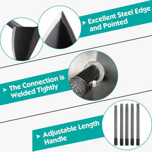 Vista 3 de Azada triangular, azada de jardín de metal para deshierbar mango largo de 60 pulgadas, herramienta de jardín de mano de jardinería resistente
