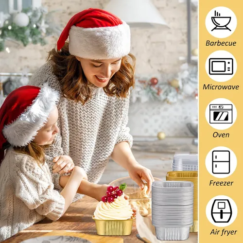 Vista 4 de Aoriher 150 moldes cuadrados de 10 onzas para pasteles con tapas, tazas de brownie de aluminio para hornear, moldes desechables para cupcakes