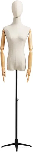 Female Mannequin Torso Body Dress Form with Arms & Metal Tripod Stand - Height Adjustable 57-70 Inch for Clothing Display Interesting(Black-S)
