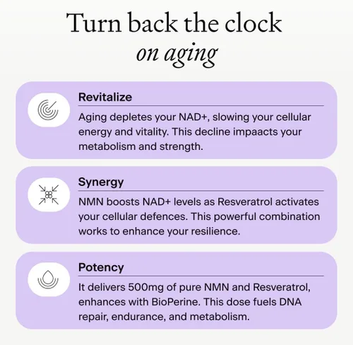 Vista 4 de OMRE Suplemento NMN + Resveratrol 99% de pureza para la energía celular, aumento de NAD+ Suplemento de nicotinamida mononucleótido altamente