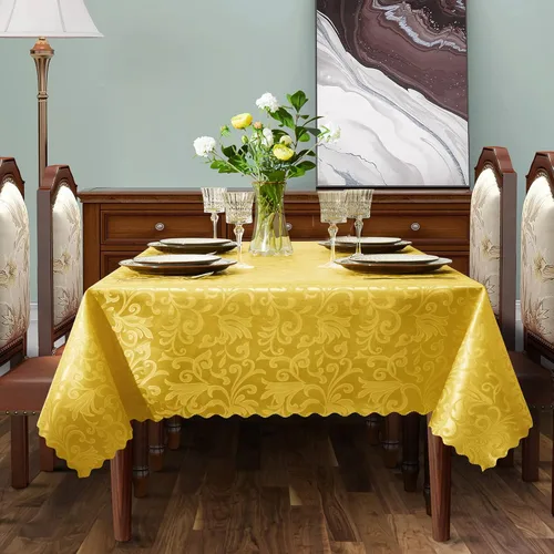 Vista 3 de SiinvdaBZX Mantel rectangular de damasco, diseño jacquard de lujo, mantel dorado de 60 x 84 pulgadas, mantel de poliéster satinado sin arrugas