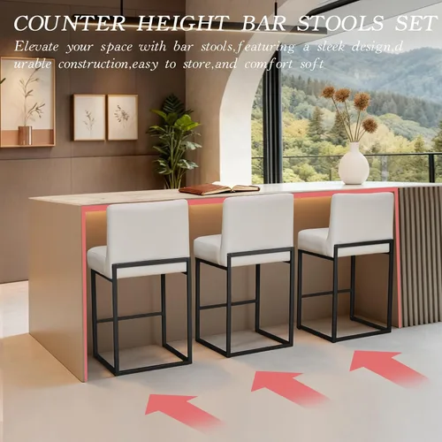 Vista 6 de Taburetes de bar de altura de mostrador, juego de taburetes de bar de piel sintética de 3,26 pulgadas, taburetes de cocina modernos con respaldos