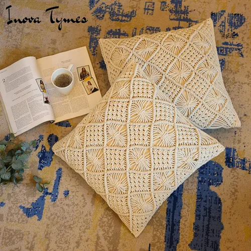 Vista 7 de INOVA TYMES Funda de almohada macramé, almohadas bohemias para cama y sofá, para sala de estar, fundas de almohada decorativas, almohadas bohemias