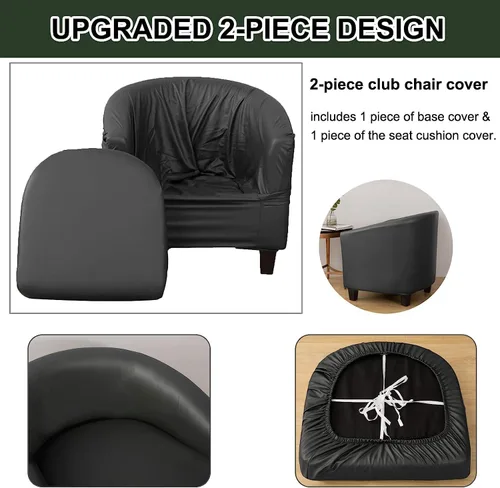Vista 6 de Funda de piel sintética para silla de club, 2 piezas, funda para silla de bañera, impermeable, elástica, antideslizante, funda de sofá semicircular