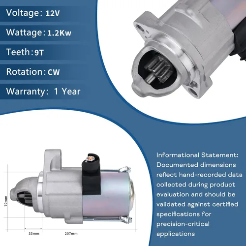 Vista 3 de Motor de arranque compatible con Honda Fit 2015-2020, Fit Cool, Fit DX, 1 Million Edition, Fit EX, L4 1.5L Starter