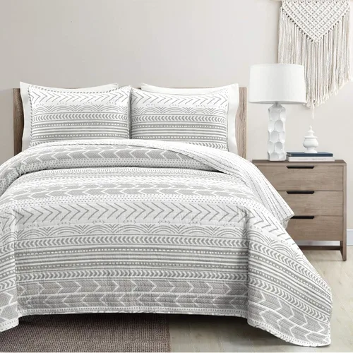 Vista 12 de Lush Decor Hygge Geo - Juego de edredón reversible de 5 piezas, tamaño matrimonial/queen, negro y blanco