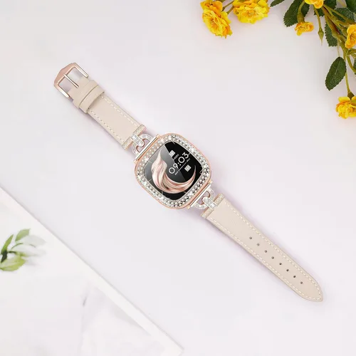 Vista 2 de Correa de cuero compatible con Fitbit Sense/Fitbit Versa 3 bandas para mujer, correa de cuero elegante con hebilla de metal en forma de D