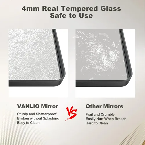 Vista 4 de Espejo rectangular para pared de baño de 20x30 pulgadas con marco negro mate, espejo de tocador con esquinas redondeadas, espejo de baño de metal
