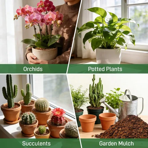 Vista 6 de Corteza de orquídea de 2 cuartos de galón de grado hortícola: mantillo natural para plantas en maceta, desarrollo de raíces de plantas de orquídeas