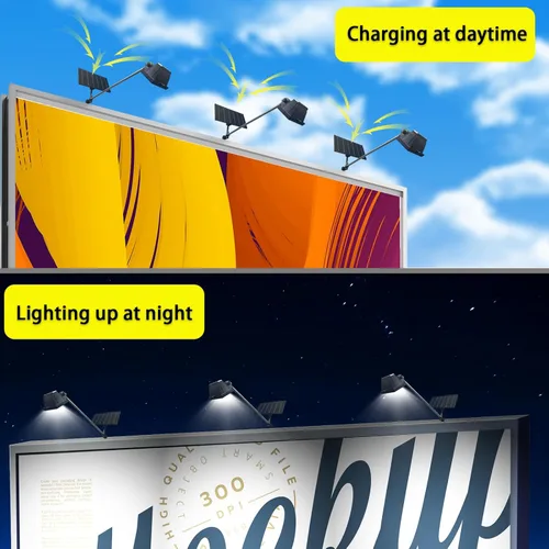 Vista 2 de Luz solar para señal, luces solares resistentes de 60 LED, iluminación para letreros al aire libre, 12000 mAh, iluminación comercial impermeable