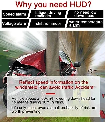Vista 5 de KUNFINE® 5.8 "Coche HUD OBD2 Head Up Display Car Speed Projector Vehículo Parabrisas Speedo Projetor Navegación OBD Velocímetro Hud E350