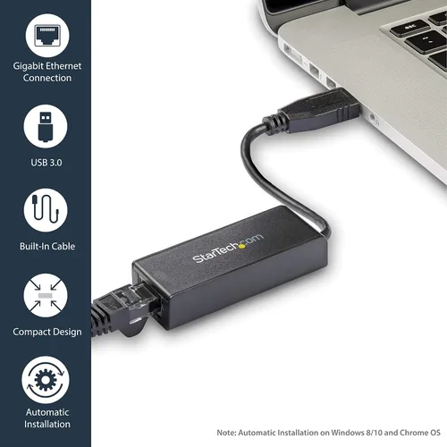 Vista 3 de StarTech.com adaptador de red de NIC con conexión Gigabit Ethernet y puerto USB, Negro